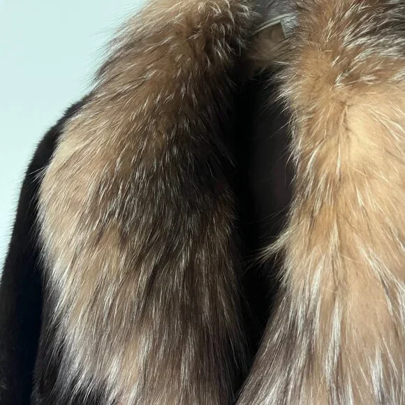 Mahogany Mink Fur Coat Size 10 Dyed Fox Tuxedo Long York Furrier Great Condition - Picture 4 of 16